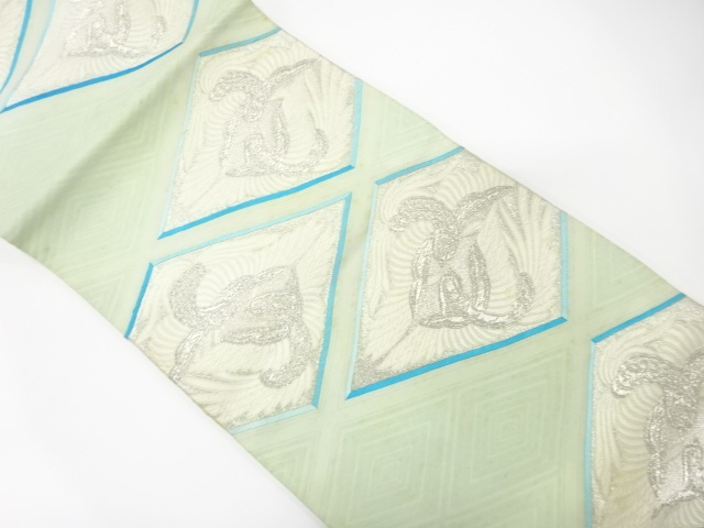 JAPANESE KIMONO / ANTIQUE FUKURO OBI / SILK / WOVEN RHOMBUS & PHOENIX